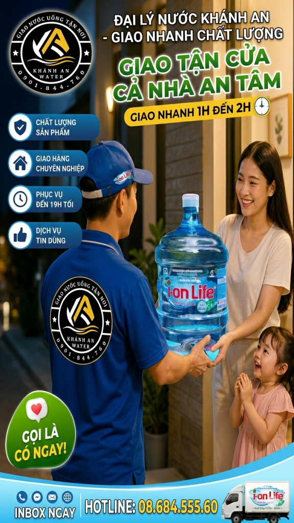 Dịch vụ đổi nước gần đây giao nhanh 2h tại phường An Hội Tây và Thông Tây Hội, freeship từ 3 bình cho sinh viên và hộ gia đình.