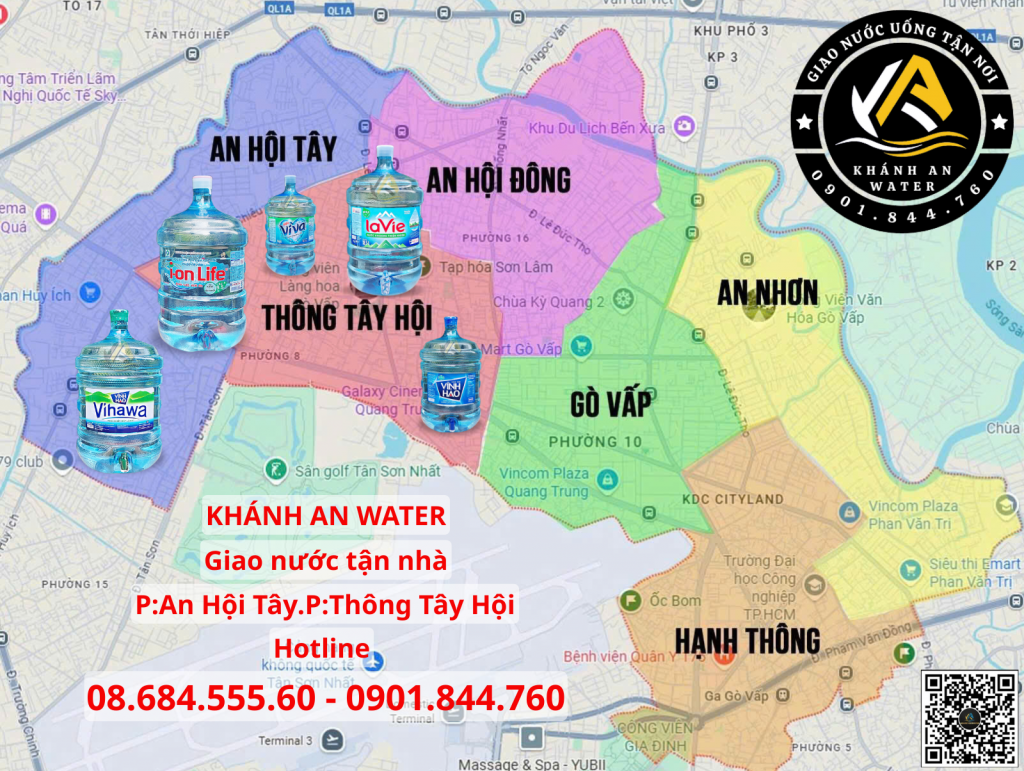 Bản đồ dịch vụ giao nước tận nhà tại phường An Hội Tây và Thông Tây Hội của Khánh An Water