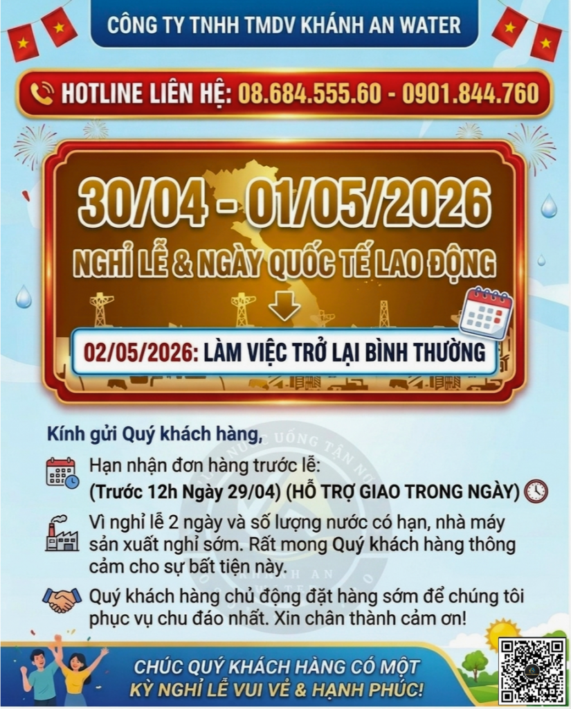 Thông báo lịch nghỉ lễ 30/4 Khánh An Water
