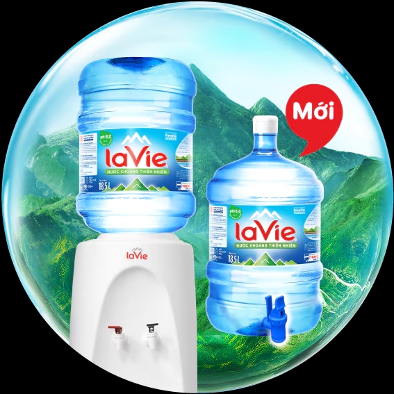 Bình nước khoáng Lavie 19L loại úp máy nóng lạnh giao nhanh Gò Vấp - Khánh An Water